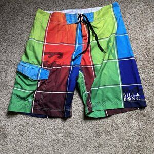 RARE Color Blocks Billabong Surf Board Shorts Sz 36 Multicolor Bright Rainbow‎